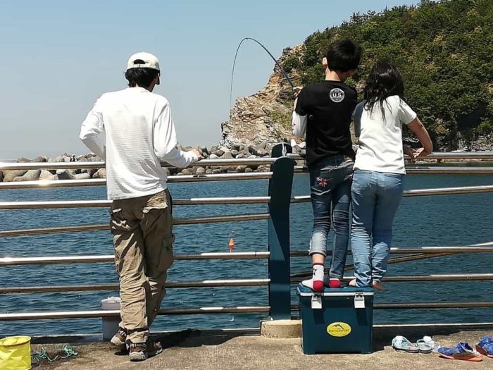 田ノ浦漁港 東向きの波止でサビキ釣り開始